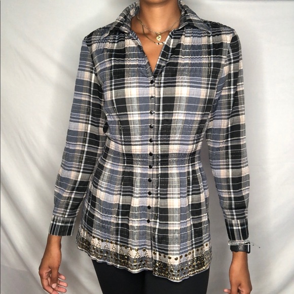 Hot in Hollywood Tops - HOT IN HOLLYWOOD tunic shirt checkered Top M